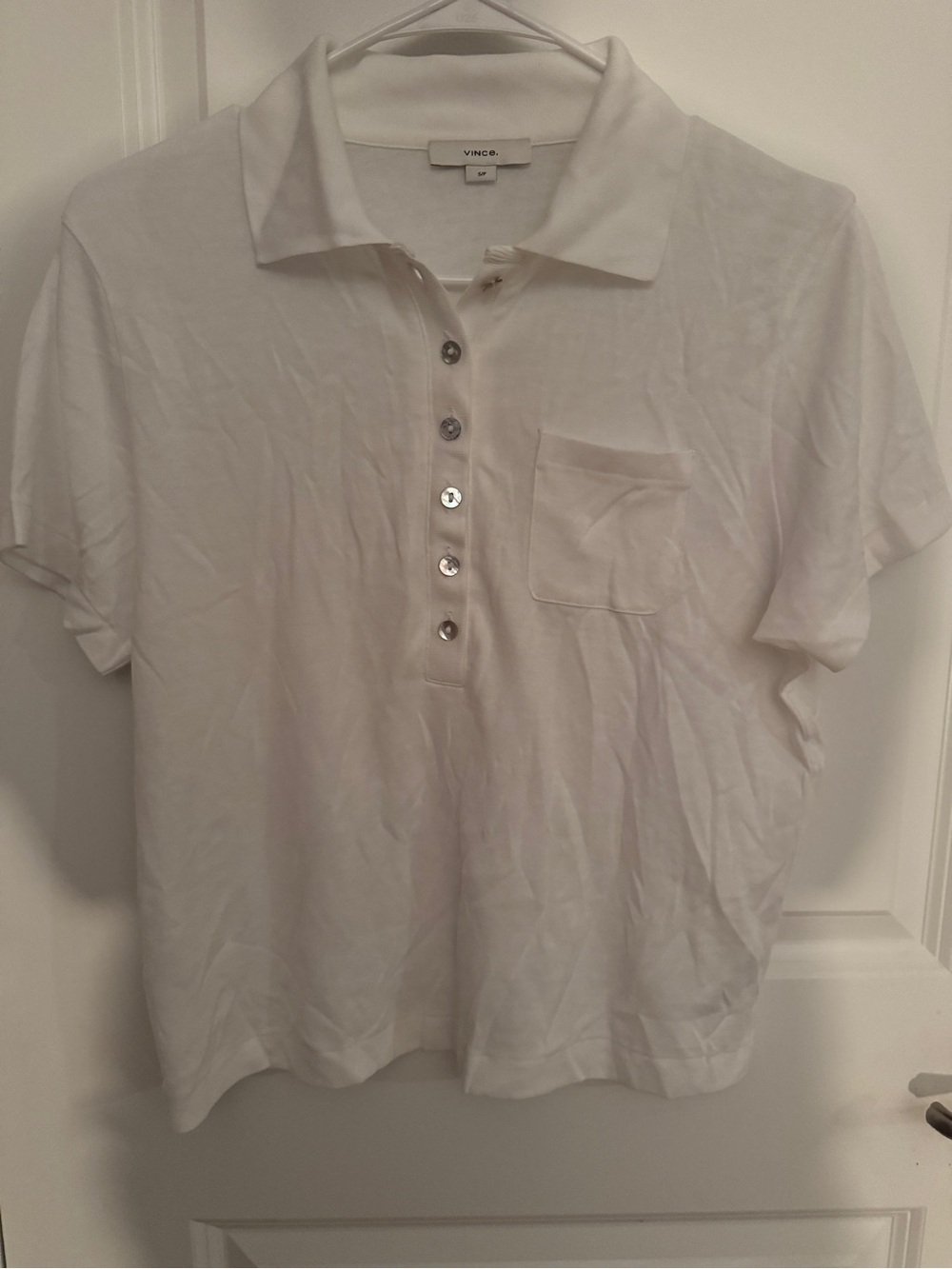 Vince White Short-Sleeve Polo with Button Placket